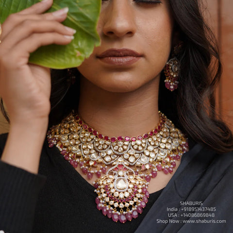 Victorian necklace Polki necklace Pure Silver jewelry Indian diamond Necklace silver jewelry -SHABURIS