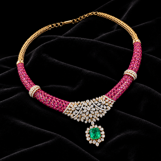 Cocktail necklace wedding jewelry silver necklace 925 silver with 22k gold plated - SHABURIS
