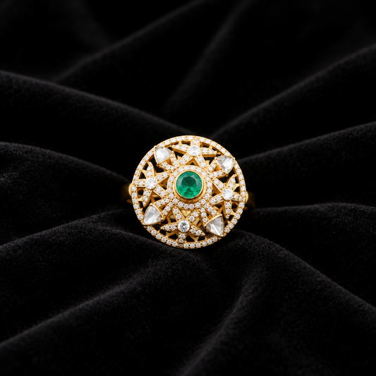 Emerald ring adjustable ring pure silver jewelry 925 silver jewelry SHABURIS
