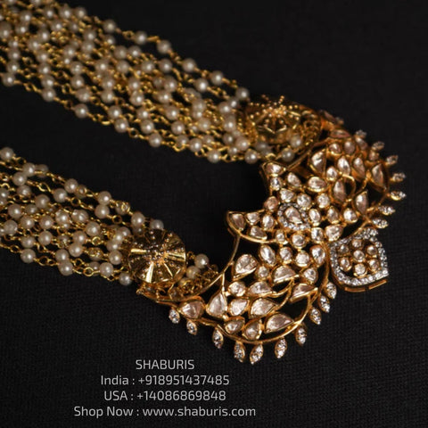 Pearl necklace Pure Silver jewelry Indian diamond Necklace silver jewelry -SHABURIS