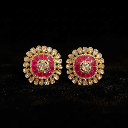 Polki Diamond studs - 925 silver Jewelry,South Indian Jewelry,bridal earrings,Indian Wedding Jewelry,pure Silver indian jewelry - SHABURIS