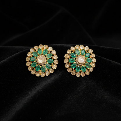 Polki Diamond studs - 925 silver Jewelry,South Indian Jewelry,bridal earrings,Indian Wedding Jewelry,pure Silver indian jewelry - SHABURIS