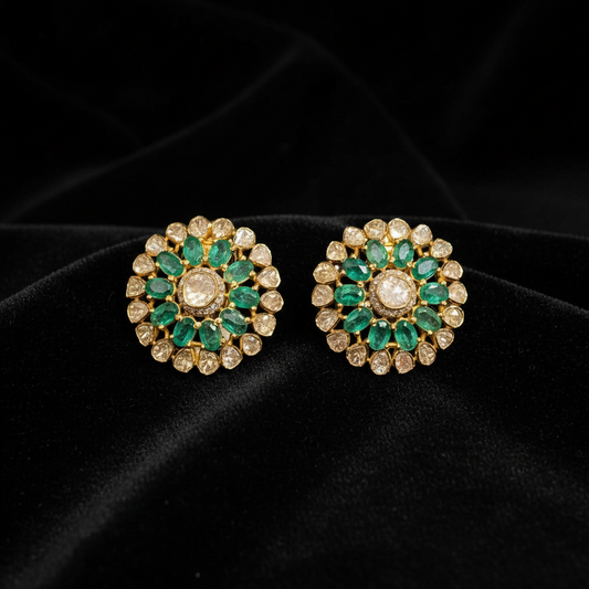 Polki Diamond studs - 925 silver Jewelry,South Indian Jewelry,bridal earrings,Indian Wedding Jewelry,pure Silver indian jewelry - SHABURIS