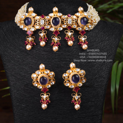 Polki necklace Pure Silver jewelry Indian diamond Necklace silver jewelry -SHABURIS