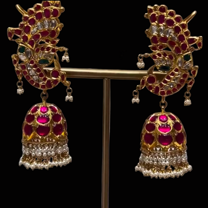 Earcuf Antique earrings Polki Jhumkis - Diamond Studs - Cocktail Studs - 925 silver Jewelry , South Indian Jewelry,bridal choker,Indian Wedding Jewelry,pure Silver indian jewelry - SHABURIS