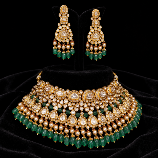 Polki necklace wedding jewelry silver necklace 925 silver with 22k gold plated - SHABURIS