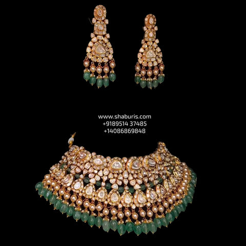 Polki necklace wedding jewelry silver necklace 925 silver with 22k gold plated - SHABURIS