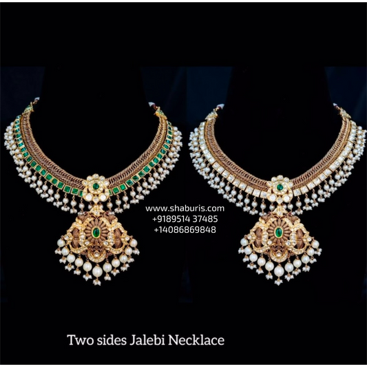 Jalebi necklace jilebi necklace mesh necklace wedding jewelry silver necklace 925 silver with 22k gold plated - SHABURIS