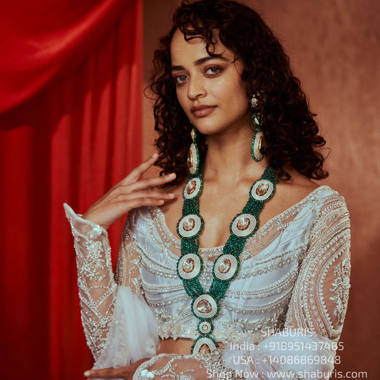 Polki emerald necklace diamond necklace 925 silver with 22k gold plated- SHABURIS