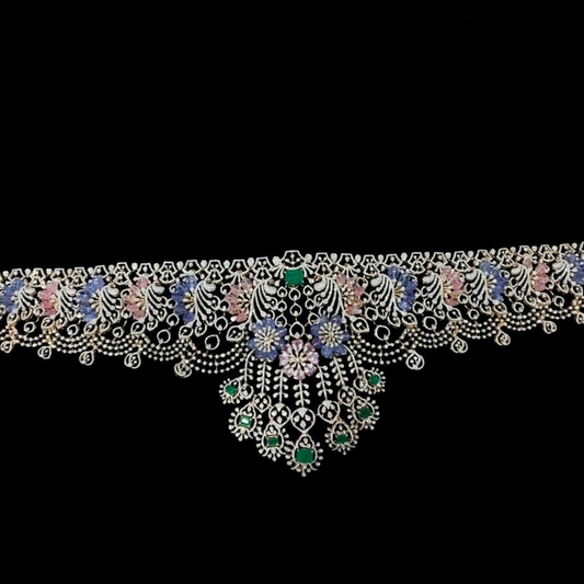 Diamond Vaddanam,silver jewelry ,silver jewellery ,22k gold plated jewelry ,South Indian Jewelry,Vaddanam,Kids Vaddanam,hip chain,diamond jewelry,pure Silver indian jewelry - NIHIRA - SHABURIS