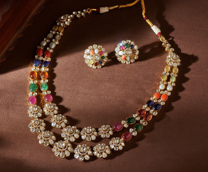 Navaratan Necklace Diamond Necklace destination jewelry rubies emeralds bridal diamond necklace indian jewelry designs silver jewelry wedding jewelry - SHABURIS