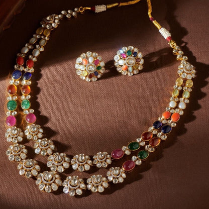 Navaratan Necklace Diamond Necklace destination jewelry rubies emeralds bridal diamond necklace indian jewelry designs silver jewelry wedding jewelry - SHABURIS