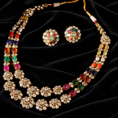 Navaratan Necklace Diamond Necklace destination jewelry rubies emeralds bridal diamond necklace indian jewelry designs silver jewelry wedding jewelry - SHABURIS