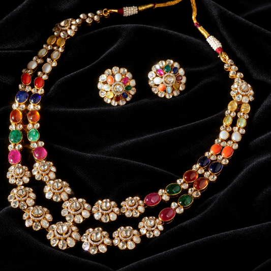 Navaratan Necklace Diamond Necklace destination jewelry rubies emeralds bridal diamond necklace indian jewelry designs silver jewelry wedding jewelry - SHABURIS