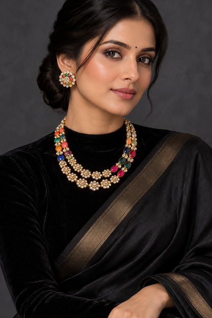 Navaratan Necklace Diamond Necklace destination jewelry rubies emeralds bridal diamond necklace indian jewelry designs silver jewelry wedding jewelry - SHABURIS