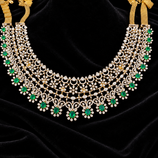 Diamond necklace Silver necklace 925 silver with 22k gold plated- SHABURIS