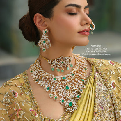 Diamond necklace silver necklace 925 silver with 22k gold plated - SHABURIS (Ready to Ship from India)