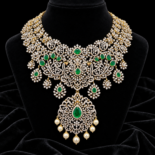 Diamond necklace silver necklace 925 silver with 22k gold plated - SHABURIS