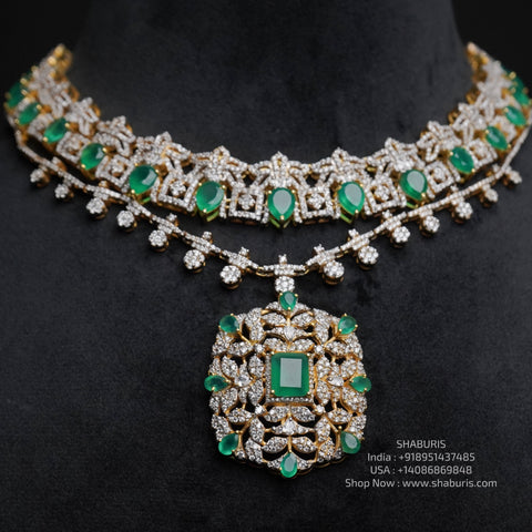 Diamond necklace Pure Silver jewelry Indian diamond Necklace silver jewelry - Ready Stock in Hyd Store -SHABURIS