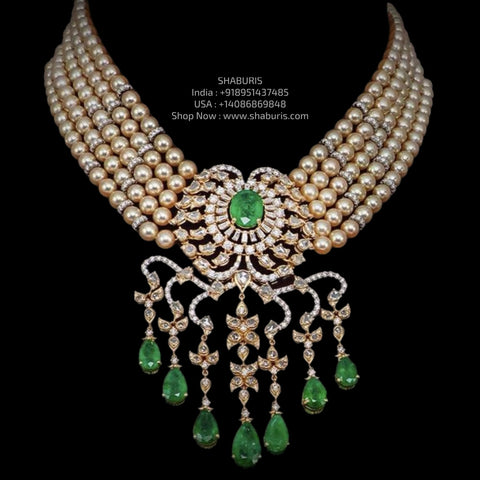 Diamond necklace Pure Silver jewelry Indian diamond Necklace silver jewelry -SHABURIS
