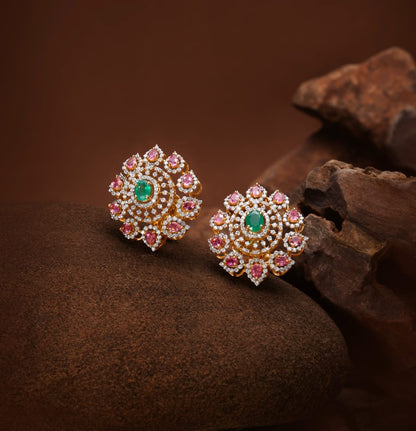 Statement studs big studs diamond studs 925 silver jewelry 22k gold plated - SHABURIS