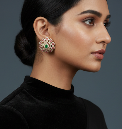 Polki Studs Polki Earrings Cocktail Earrings Diamond Studs Diamond Earrings Simple Studs Pearl Studs 925 Silver Earrings Silver Jewelry - SHABURIS