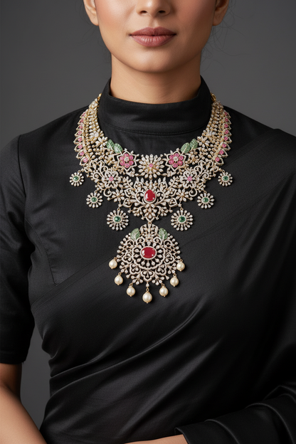 Diamond Necklace Polki necklace 925 silver jewelry 22k gold plated - SHABURIS
