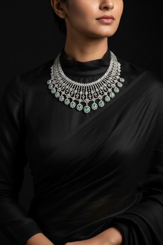 Diamond Necklace Polki necklace 925 silver jewelry 22k gold plated - SHABURIS