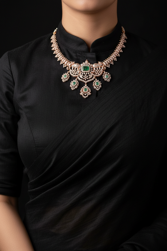 Diamond Necklace Polki necklace 925 silver jewelry 22k gold plated - SHABURIS