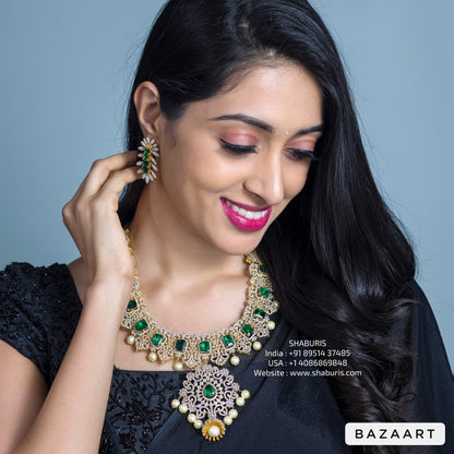 Diamond necklace silver necklace 925 silver with 22k gold plated - SHABURIS (Ready to Ship from India)