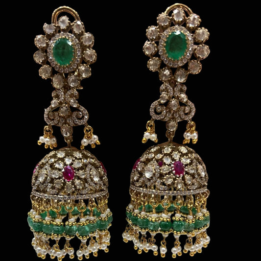Victorian earrings - 925 silver Jewelry,South Indian Jewelry,bridal earrings,Indian Wedding Jewelry,pure Silver indian jewelry - SHABURIS