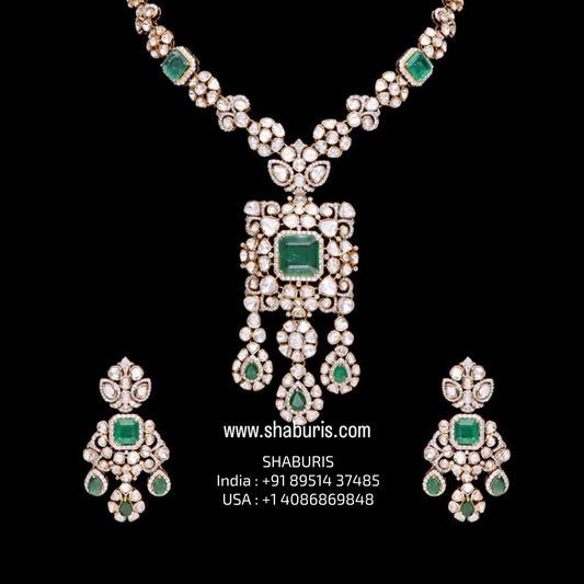 Polki necklace silver necklace 925 silver with 22k gold plated - SHABURIS