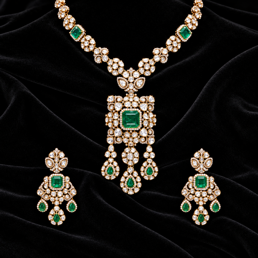 Polki necklace silver necklace 925 silver with 22k gold plated - SHABURIS