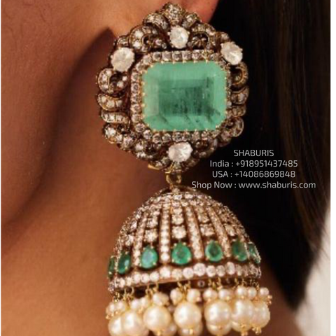 Victorian earrings - 925 silver Jewelry,South Indian Jewelry,bridal earrings,Indian Wedding Jewelry,pure Silver indian jewelry - SHABURIS