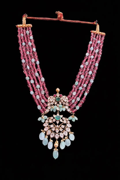 Beads Necklace Polki necklace 925 silver jewelry 22k gold plated - SHABURIS