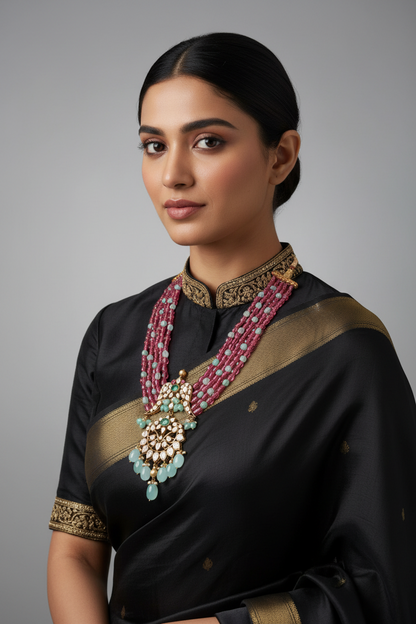 Beads Necklace Polki necklace 925 silver jewelry 22k gold plated - SHABURIS