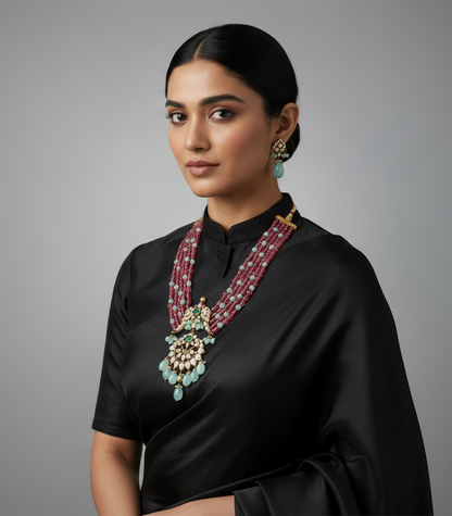 Beads Necklace Polki necklace 925 silver jewelry 22k gold plated - SHABURIS