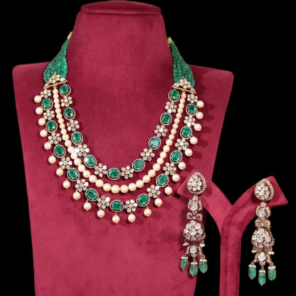 Emerald Beads Necklace Polki necklace 925 silver jewelry 22k gold plated - SHABURIS