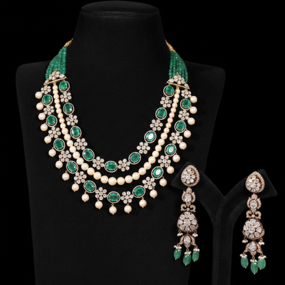 Emerald Beads Necklace Polki necklace 925 silver jewelry 22k gold plated - SHABURIS