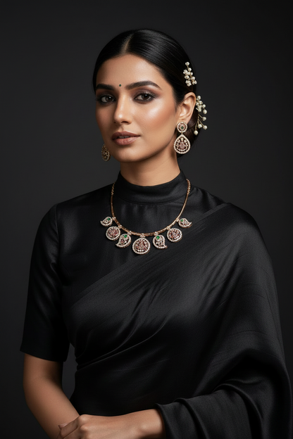 Diamond Necklace Polki necklace 925 silver jewelry 22k gold plated - SHABURIS