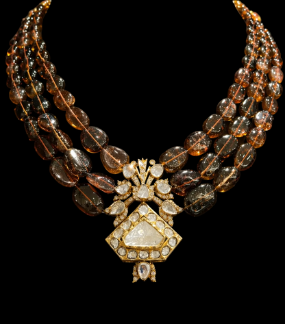 Kanakapushya ragam Necklace Polki necklace 925 silver jewelry 22k gold plated - SHABURIS