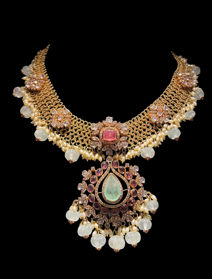 Jilebi Necklace Polki necklace 925 silver jewelry 22k gold plated - SHABURIS