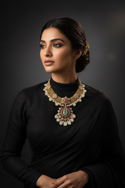 Jilebi Necklace Polki necklace 925 silver jewelry 22k gold plated - SHABURIS