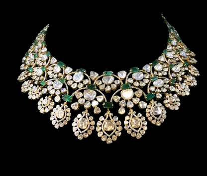 Statement Polki necklace 925 silver jewelry 22k gold plated - SHABURIS
