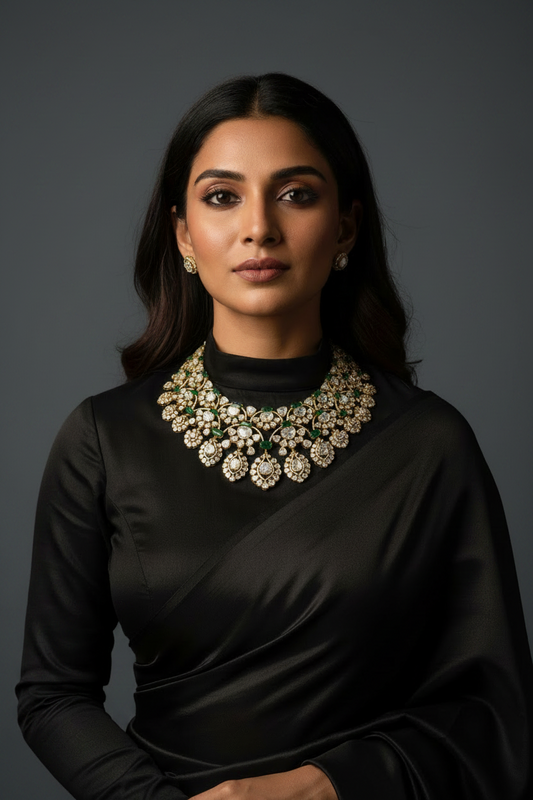 Statement Polki necklace 925 silver jewelry 22k gold plated - SHABURIS