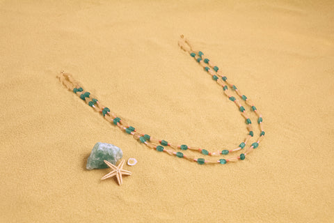 Emerald & Coral Beads necklace SHABURIS