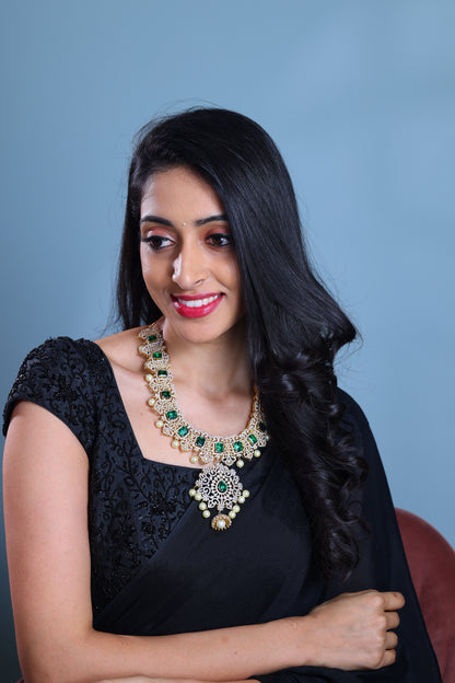 Diamond necklace silver necklace 925 silver with 22k gold plated - SHABURIS (Ready to Ship from India)