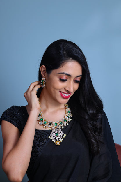 Diamond necklace silver necklace 925 silver with 22k gold plated - SHABURIS (Ready to Ship from India)