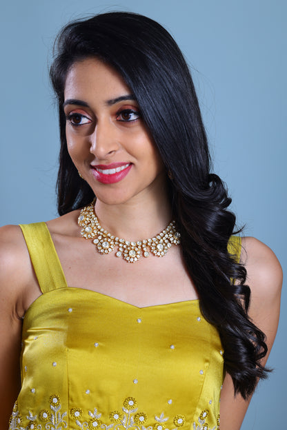 Polki necklace diamond necklace 925 silver with 22k gold plated - SHABURIS (Ready to Ship from India)