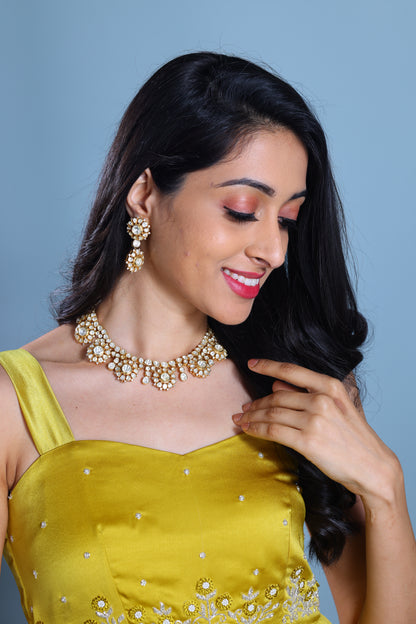 Polki necklace diamond necklace 925 silver with 22k gold plated - SHABURIS (Ready to Ship from India)